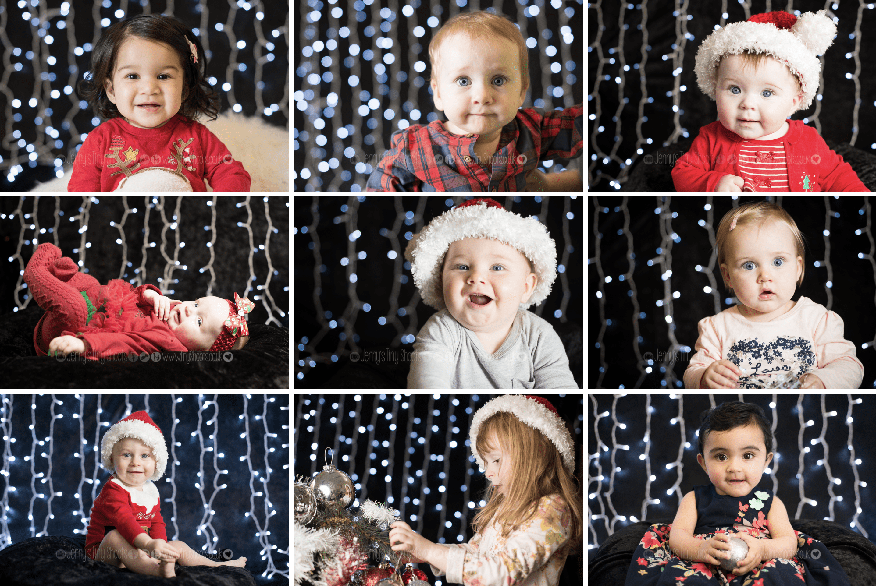 Christmas baby portraits with lights in background