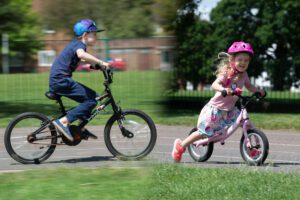 portrait of cyclist and balance bike