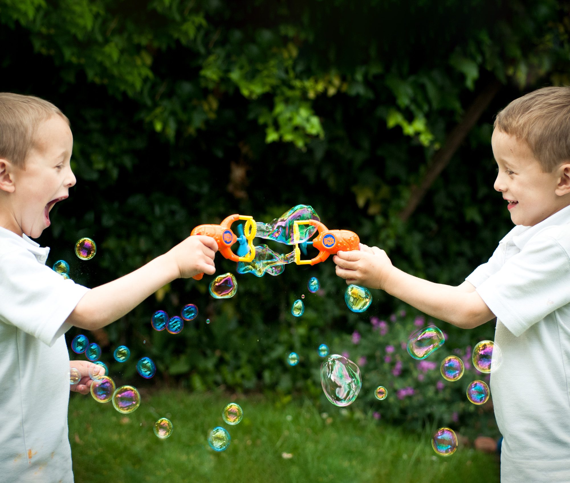 Twins having a bubble battle