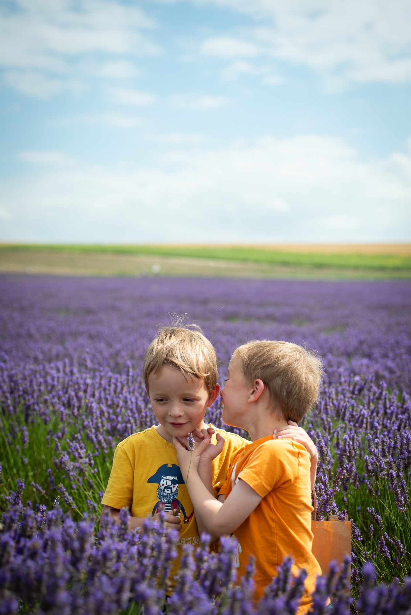 2 boys playing in lavender